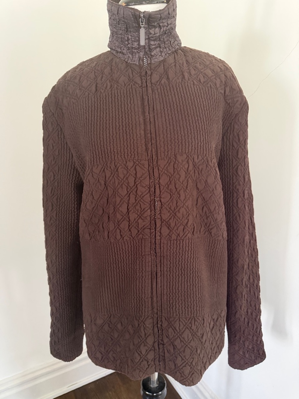 Chico’s Chocolate Brown Quilted Textured Full-Zip Jacket medium 8
